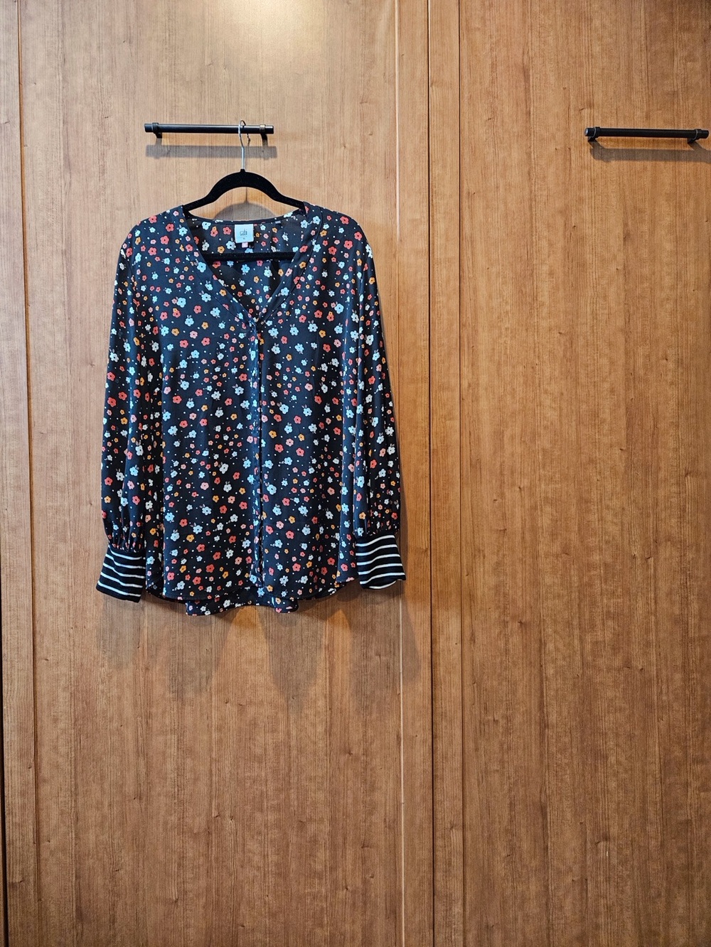 CAbi Black Button-Front Blouse with White, Coral & Yellow Floral Print - Picture 2 of 3